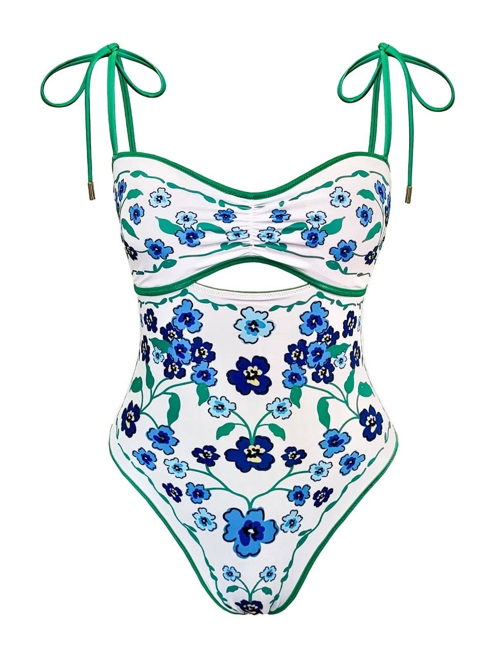 Jessie Zhao Floral One-Piece Reversible Swimsuit with Green Trim